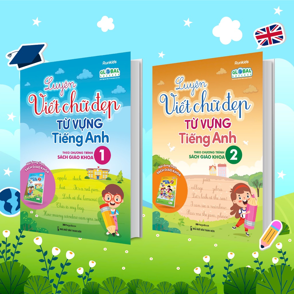 Sách Combo Luyện viết chữ đẹp từ vựng tiếng Anh - theo chương trình Sách giáo khoa Lớp 1,2