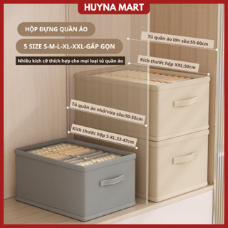 (Nhiều size) Hộp đựng quần áo không nắp, chất liệu vải lanh, thành hộp, tấm đáy gỗ MDF, gấp gọn TD44