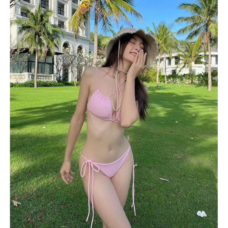 Bikini 2 mảnh Hồng phấn đi biển đi du lịch quần ôm Mông ( sẵn hàng - che tên) | BigBuy360 - bigbuy360.vn