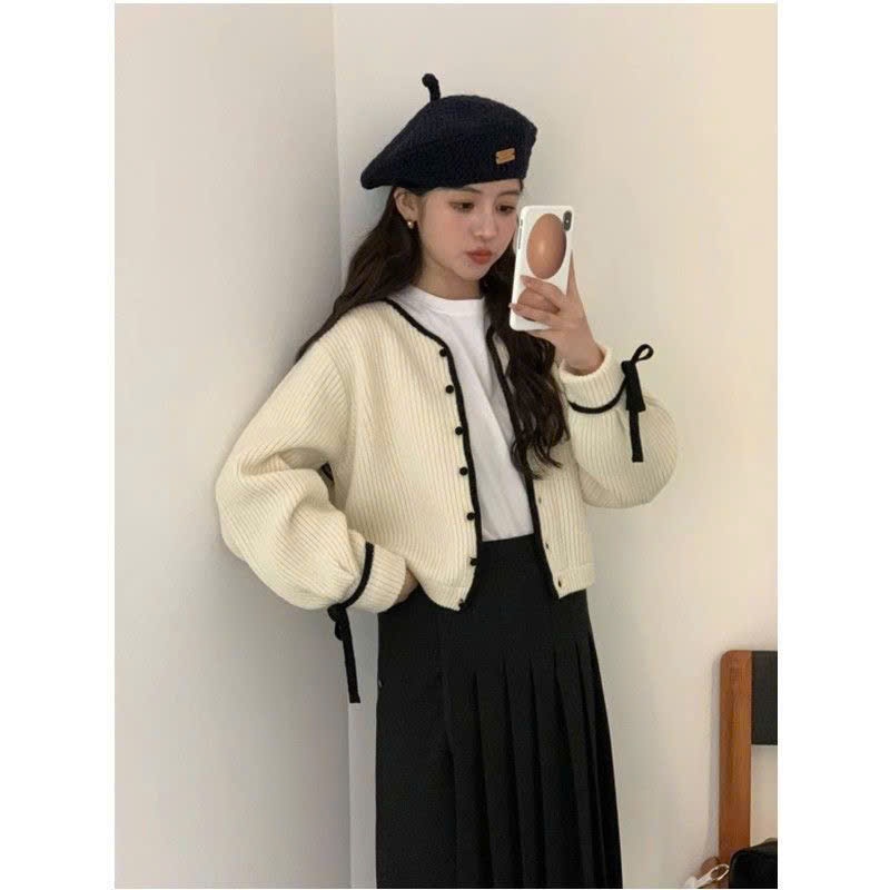[SẴN] Áo khoác len nữ chất dày dặn, áo len cardigan phối nơ cổ tay cổ tròn - 170 | BigBuy360 - bigbuy360.vn