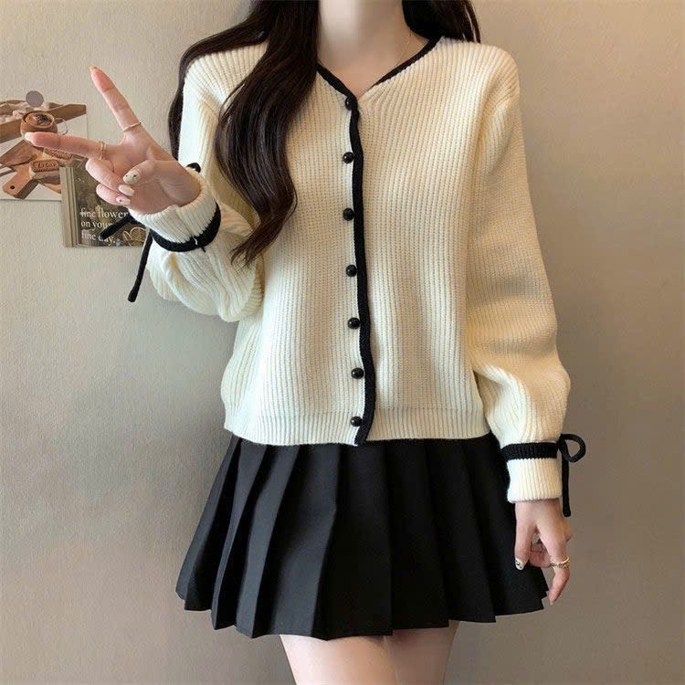 [SẴN] Áo khoác len nữ chất dày dặn, áo len cardigan phối nơ cổ tay cổ tròn - 170 | BigBuy360 - bigbuy360.vn