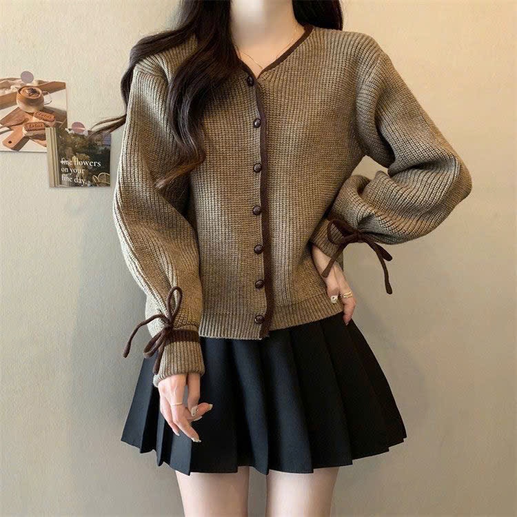 [SẴN] Áo khoác len nữ chất dày dặn, áo len cardigan phối nơ cổ tay cổ tròn - 170 | BigBuy360 - bigbuy360.vn