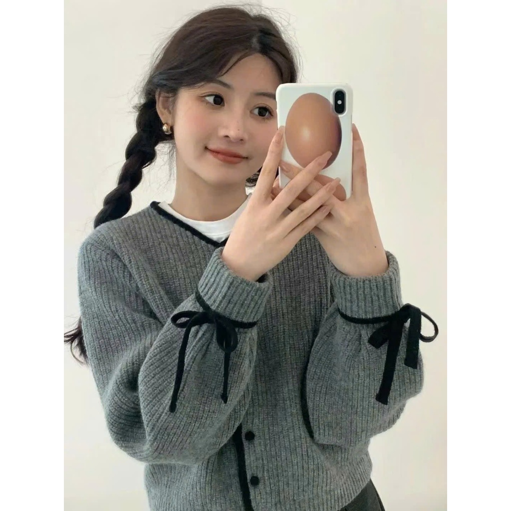 [SẴN] Áo khoác len nữ chất dày dặn, áo len cardigan phối nơ cổ tay cổ tròn - 170 | BigBuy360 - bigbuy360.vn