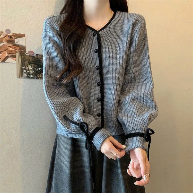 [SẴN] Áo khoác len nữ chất dày dặn, áo len cardigan phối nơ cổ tay cổ tròn - 170 | BigBuy360 - bigbuy360.vn