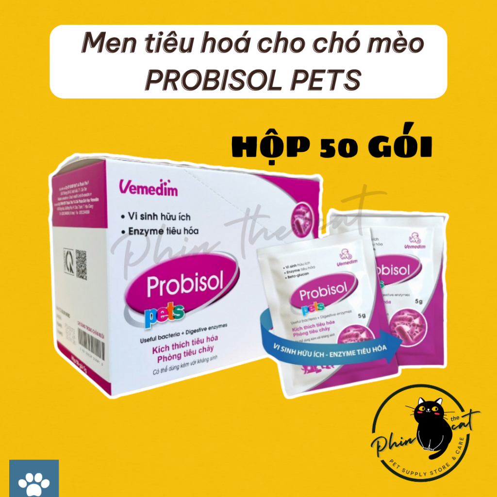   Hộp 50 gói  Men tiêu hoá Vemedim PROBISOL PETS hỗ trợ đường tiêu hóa cho chó mèo - Hộp seal 50 gói | phinthecat 