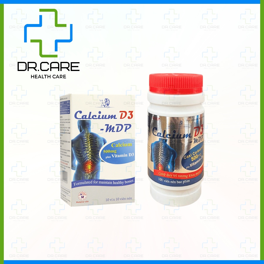 Viên uống Calcium D3 MDP bổ sung Canxi Cacbonat 500mg + vitamin D3, giảm còi, loãng xương, giúp tăng