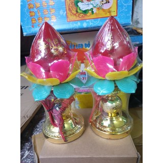 Đèn Thờ Trái Đào Lá SEN bóng CANA (Tiểu Trung Đại) - (Phú Quý)