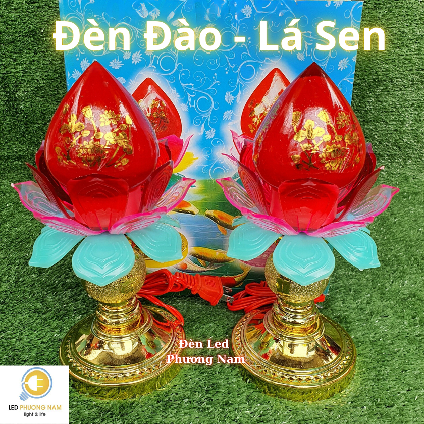 Đèn Thờ Trái Đào Lá SEN bóng CANA (Tiểu Trung Đại) - (Phú Quý)