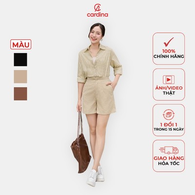 Quần short nữ CARDINA chất liệu nhung tăm cạp cao hack dáng kiểu dáng thanh lịch trẻ trung thoải mái 4QSA10