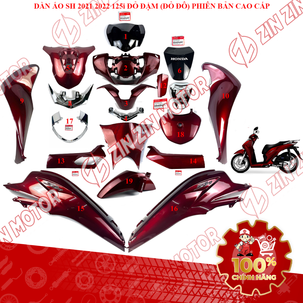Dàn Áo SH125i, SH 125i 2021 2022 Đỏ Đậm Phiên Bản Cao Cấp Chính Hãng - ZZM