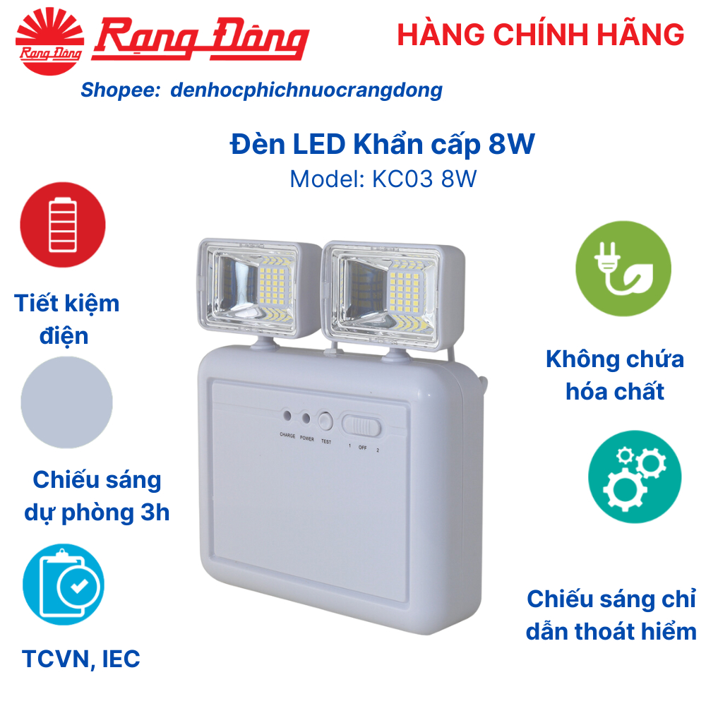 Đèn led Rạng Đông, đèn chiếu sáng khẩn cấp, đèn sự cố KC03/8W và KC04/6W