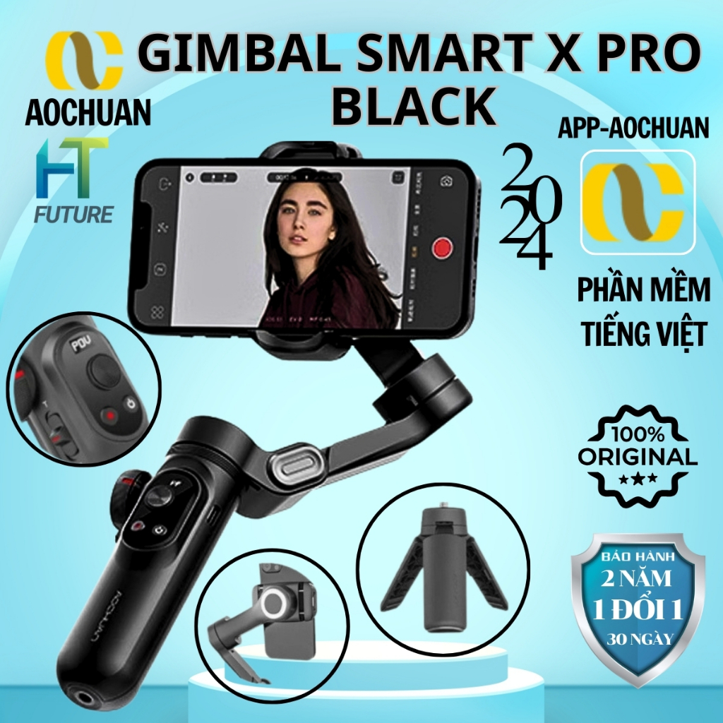 Gimbal Smart XRPO BLACK AOCHUAN,Chống Rung Điện Thoại 3 Trục Cao Cấp, Pin Khủng Sạc Không Dây