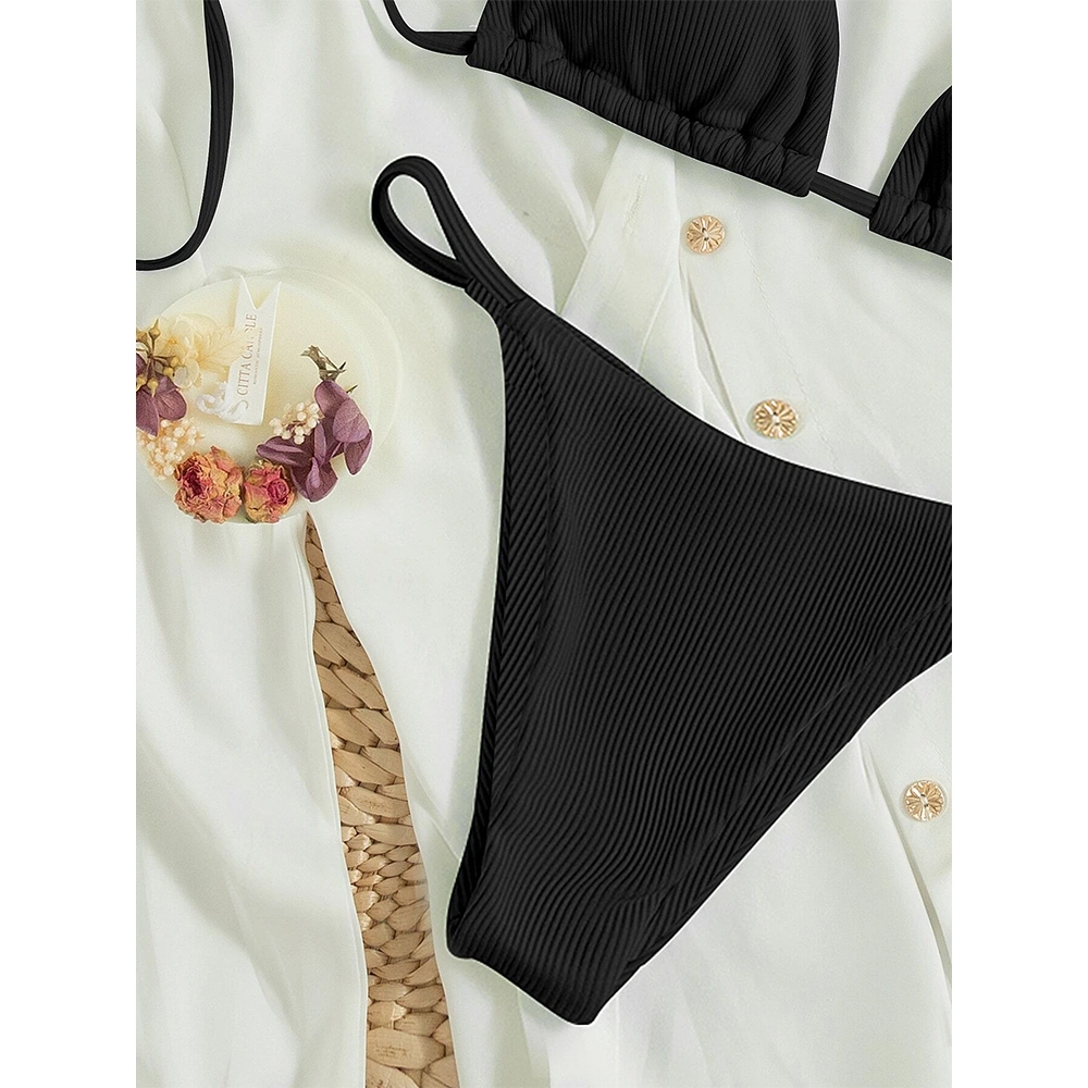 [HOT] Set Bikini Nữ 2 Mảnh Gân Sọc Co Giãn Dây Buộc Quyến Rũ Basic Sang Chảnh Đi Biển | BigBuy360 - bigbuy360.vn