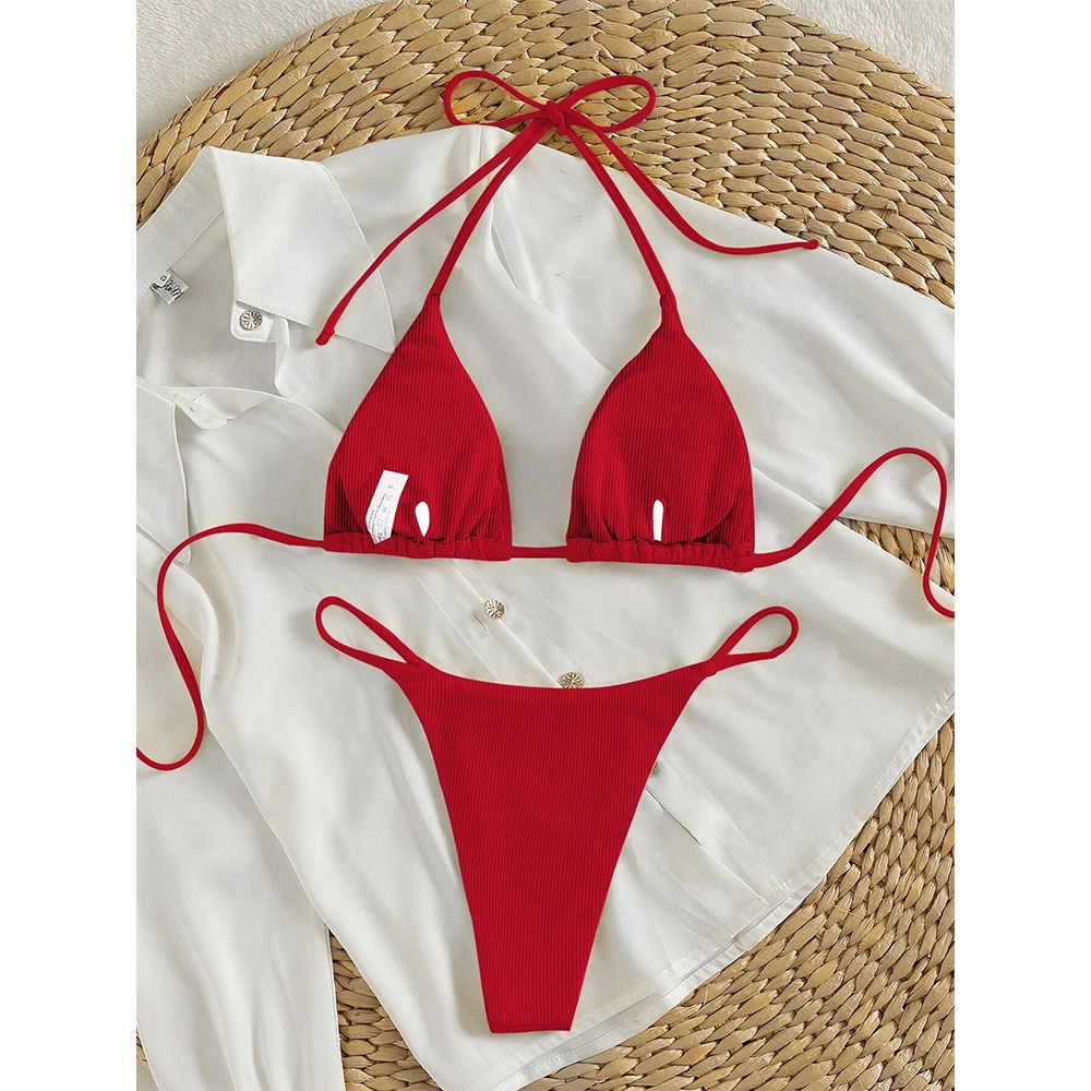 [HOT] Set Bikini Nữ 2 Mảnh Gân Sọc Co Giãn Dây Buộc Quyến Rũ Basic Sang Chảnh Đi Biển | BigBuy360 - bigbuy360.vn