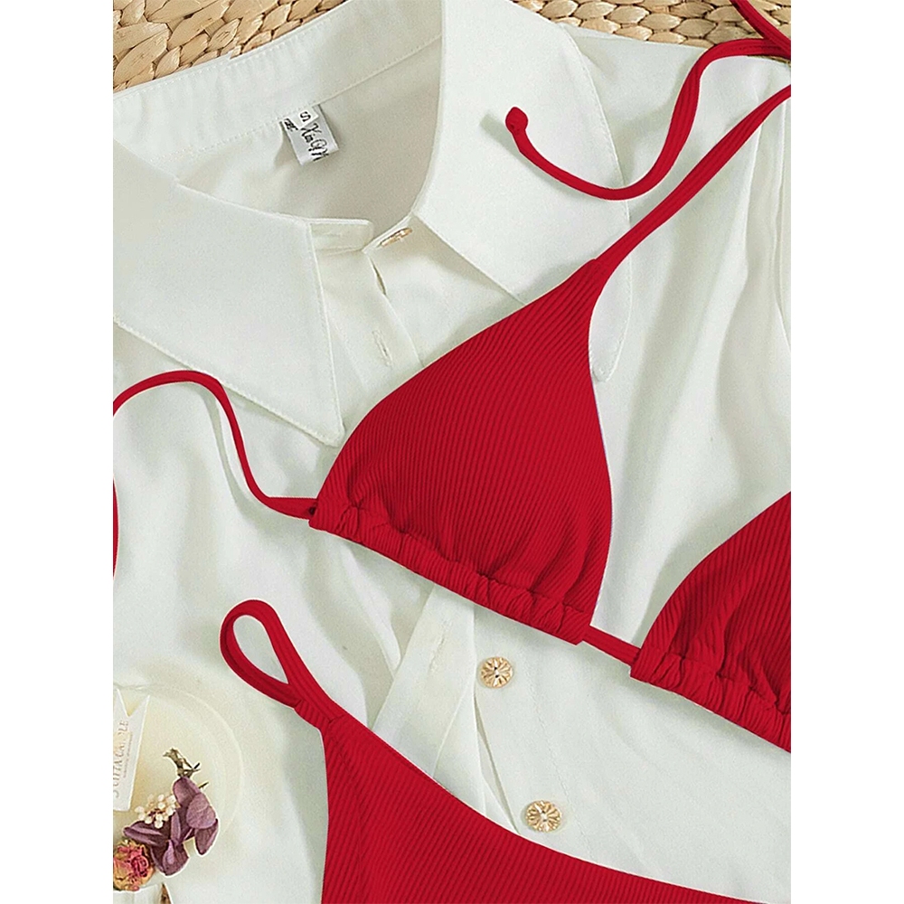 [HOT] Set Bikini Nữ 2 Mảnh Gân Sọc Co Giãn Dây Buộc Quyến Rũ Basic Sang Chảnh Đi Biển | BigBuy360 - bigbuy360.vn