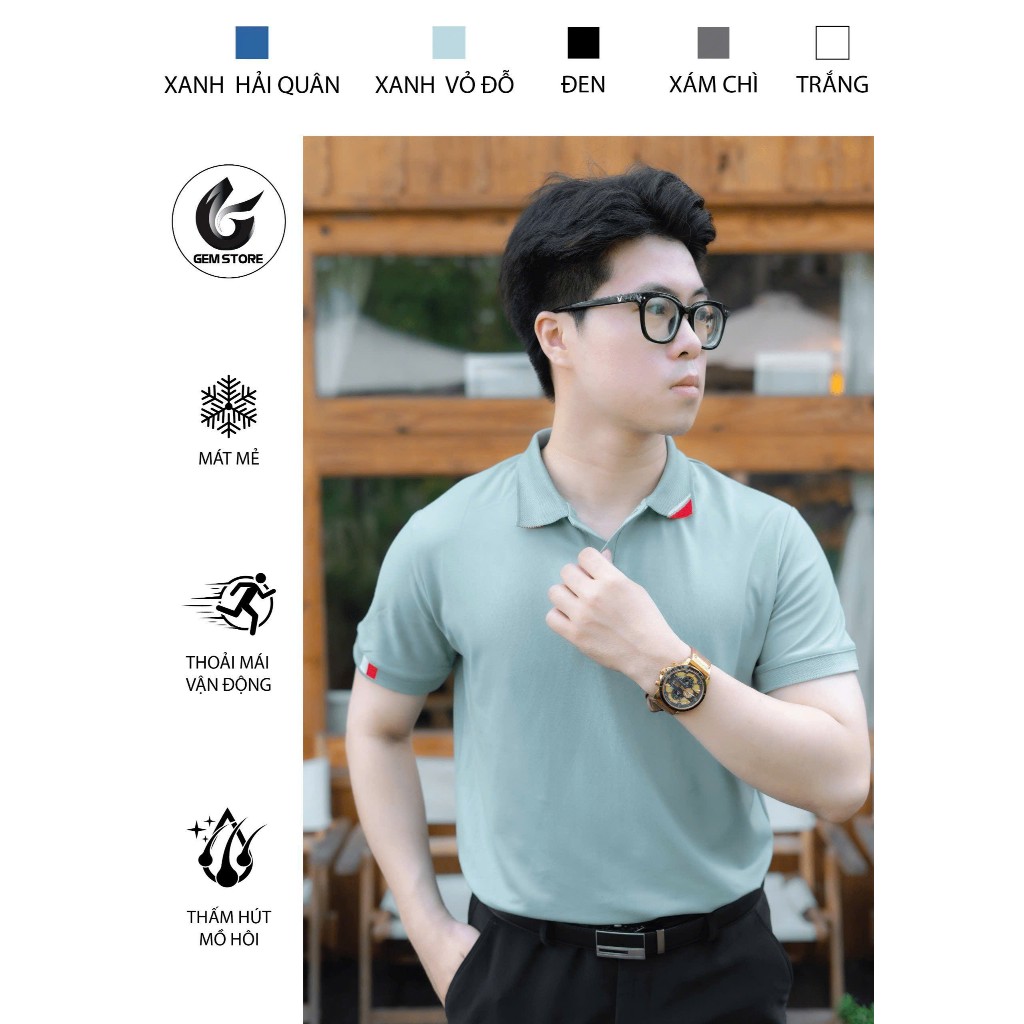 Áo thun Polo nam GEM STORE PL01 vải cá sấu cao cấp co giãn 4 chiều ngắn tay cực sang trọng - Menswea