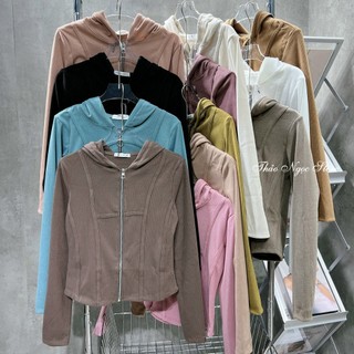 Áo khoác thun gân nữ có mũ dây khóa kéo! (có sẵn, hình thật) THẢO NGỌC STORE
