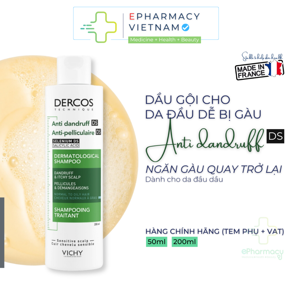  Dầu Gội VICHY Dercos Anti Dandruff Hair Shampoo Sạch Gàu Cho Da Đầu Dầu 