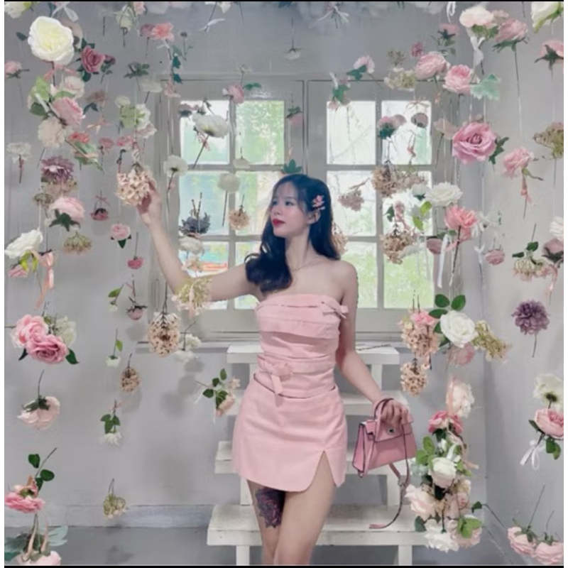 Xả set áo quây cúp ngực Asley chất tafta cực cuốn. sz eo 72cm