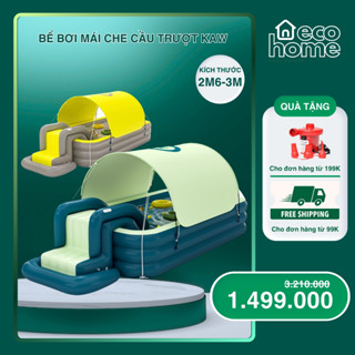 Bể Bơi Phao Cho Bé Chính Hãng KAW, Có Mái Che Và Cầu Trượt, Tặng Kèm Bơm Điện Và Keo Dán Màu Xanh Lá