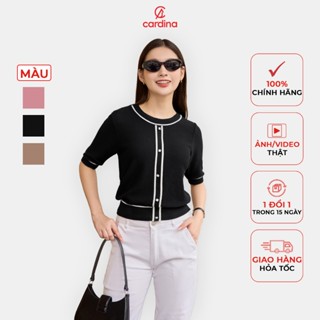 Áo kiểu nữ CARDINA chất liệu len mongtoghi mỏng nhẹ thiết kế cổ tròn phối viền tinh tế trẻ trung 4ALL12