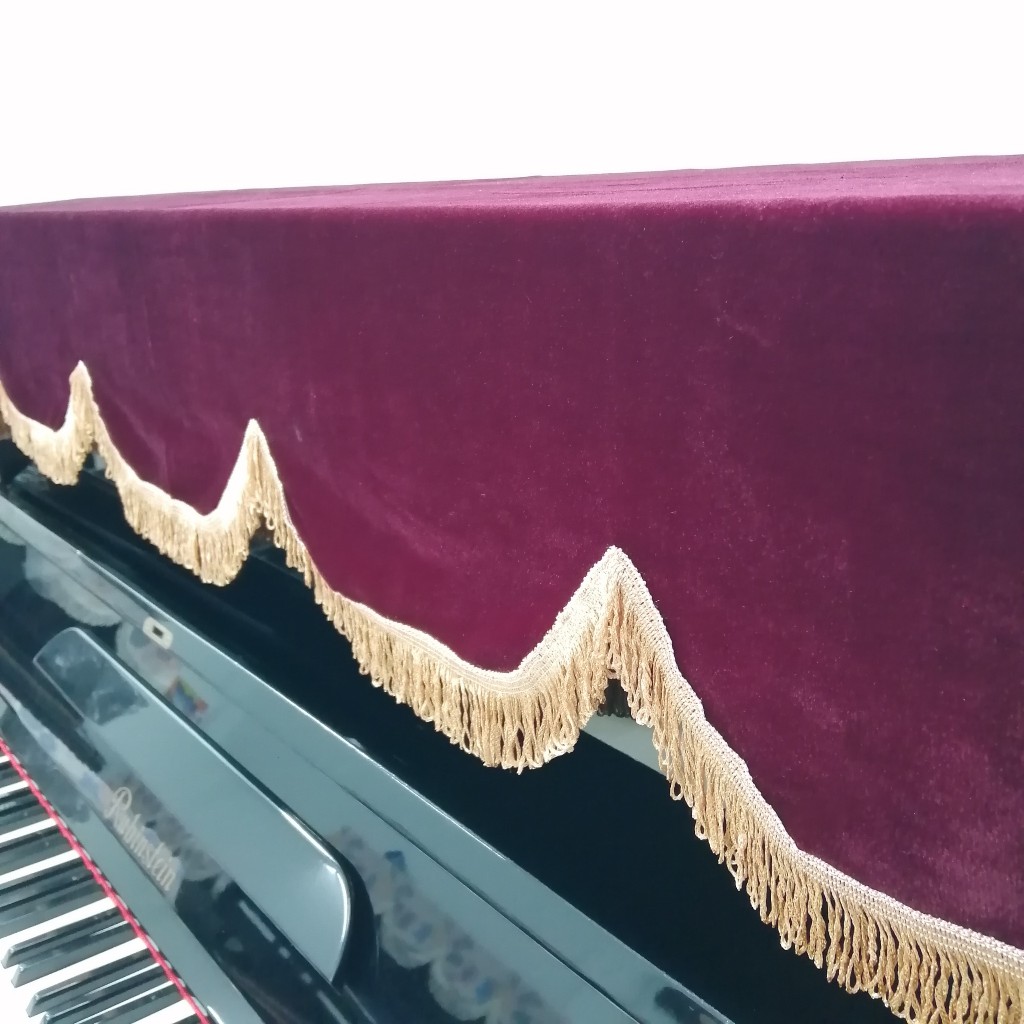 Khăn phủ đàn Piano nhung đỏ tua rua vàng sợi lớn cao cấp
