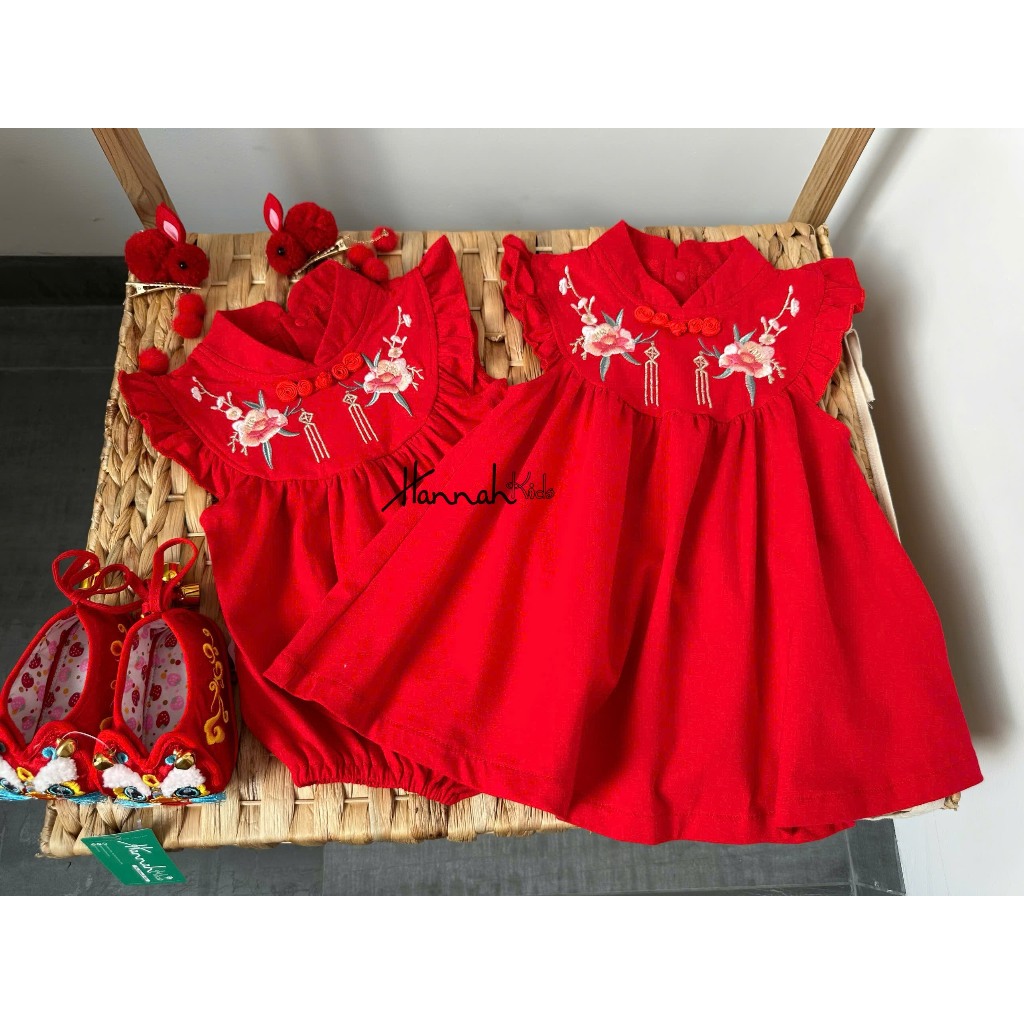 Bodychip Sườn Xám Cổ Trang Tết Cho Bé Gái 7-15Kg, Váy Sườn Xám Trung Hoa Kèm Băng Đô Cho Bé HANNAH K