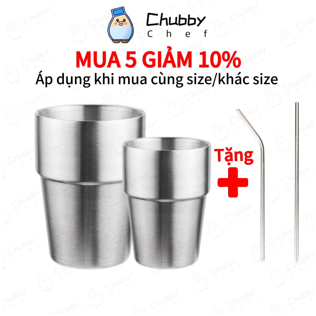 Ly inox 304 ngấn Cốc Uống Bia Bằng Chubby Chef Hai Lớp Họa Tiết Kim Cương đơn giản, sang trọng và an