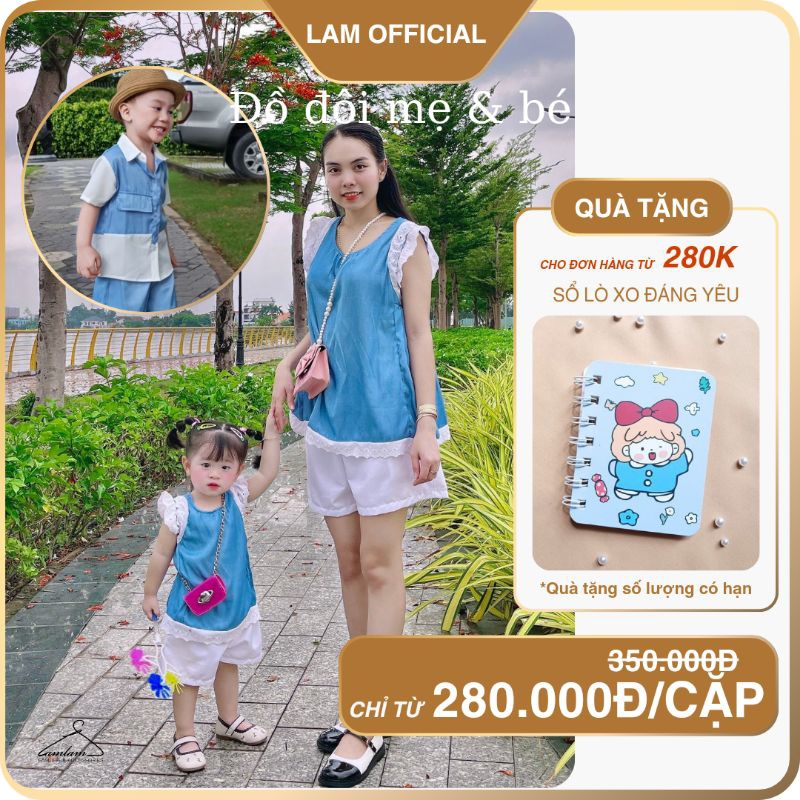 [MẸ/BÉ TRAI GÁI] SET ĐÔI MẸ BÉ ÁO DENIM LỤA + SORT