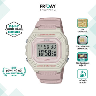 Đồng Hồ Casio Nữ Điện Tử W-218HC-4A2VDF Mặt Vuông Dây Cao Su Chính Hãng