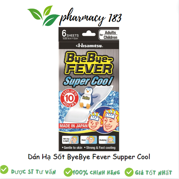 Miếng dán Hisamitsu hỗ trợ hạ sốt Bye Bye - Fever Super Cool (Hộp 6 miếng)