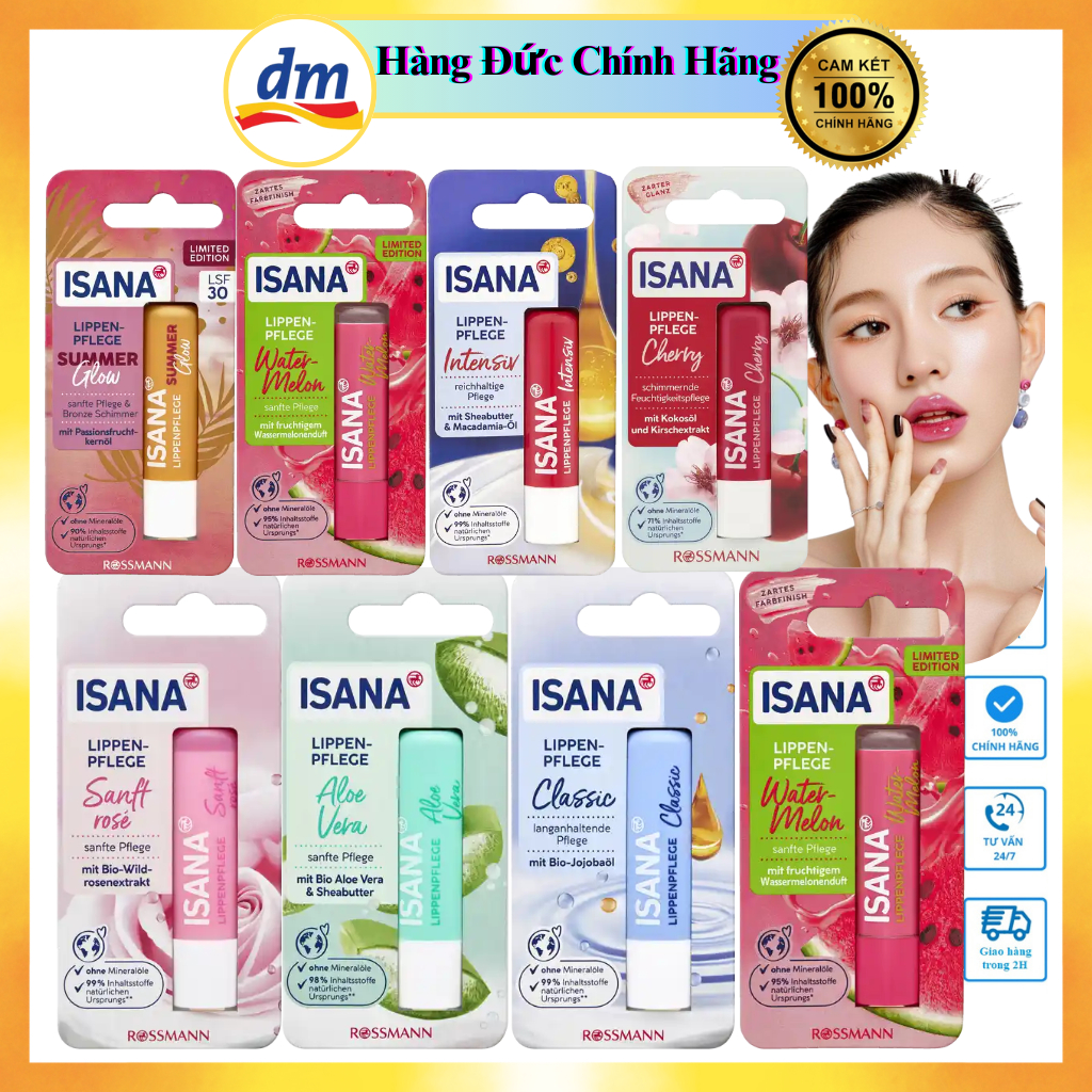 [auth] Son dưỡng môi Isana giúp môi căng bóng, mềm mịn nội địa Đức,Đủ Bill