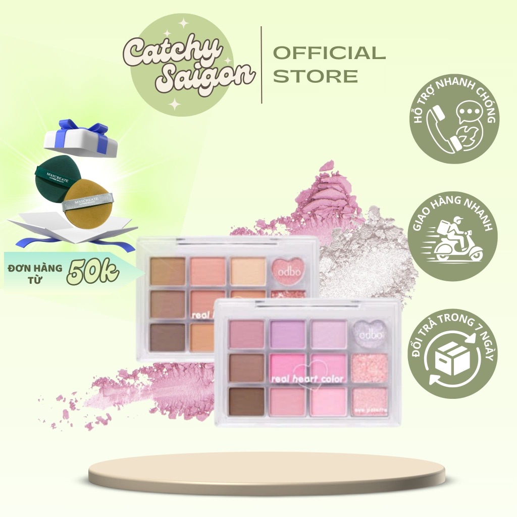 [ODBO] Bảng Mắt Odbo 12 Ô Real Heart Trái tim Nhũ Lì Trong Suốt Color Eye Palette (OD2019)