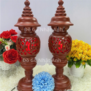 Cặp đèn phòng thờ tổ ong màu cánh dán gỗ hương đỏ để bàn tủ, Đồ thờ cúng phong thuỷ Nhật Anh