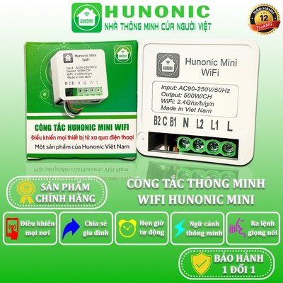 Công Tắc Thông Minh Wifi Hunonic Mini, Công Tắc Điều Khiển Từ Xa Qua Điện Thoại