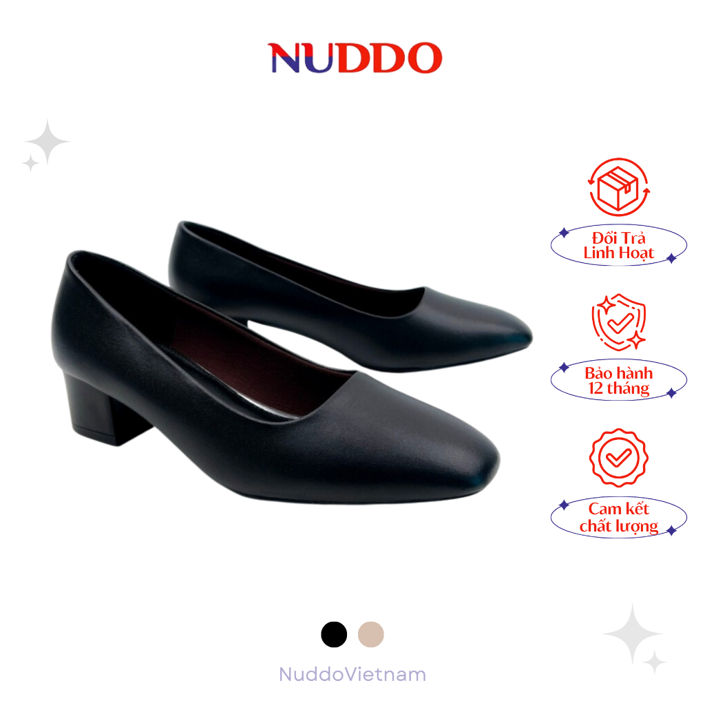Giày Cao Gót Nữ Đế Vuông 3p 💥HÀNG CAO CẤP💥 Giày Công Sở Nữ Mũi Vuông Da Thật NU.DDO, Kiểu Dáng Basic