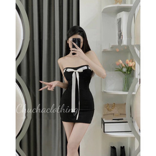Đầm Ống Đen/ Đỏ Cột Dây Phong Cách Âu Mỹ Ngọt Ngào Cho Nữ ( Buộc Được 2 Kiểu )