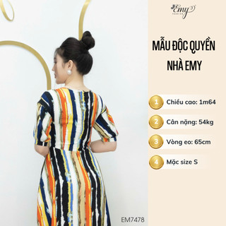 Đầm Maxi EMY Cao Cấp Trung Niên Dáng Suông Dài Thiết Kế Dạo Phố Cổ Tròn Vải Lụa Mango Sọc Dọc Nhiều Màu EM7478