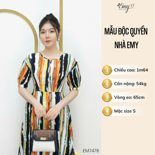 Đầm Maxi EMY Cao Cấp Trung Niên Dáng Suông Dài Thiết Kế Dạo Phố Cổ Tròn Vải Lụa Mango Sọc Dọc Nhiều Màu EM7478
