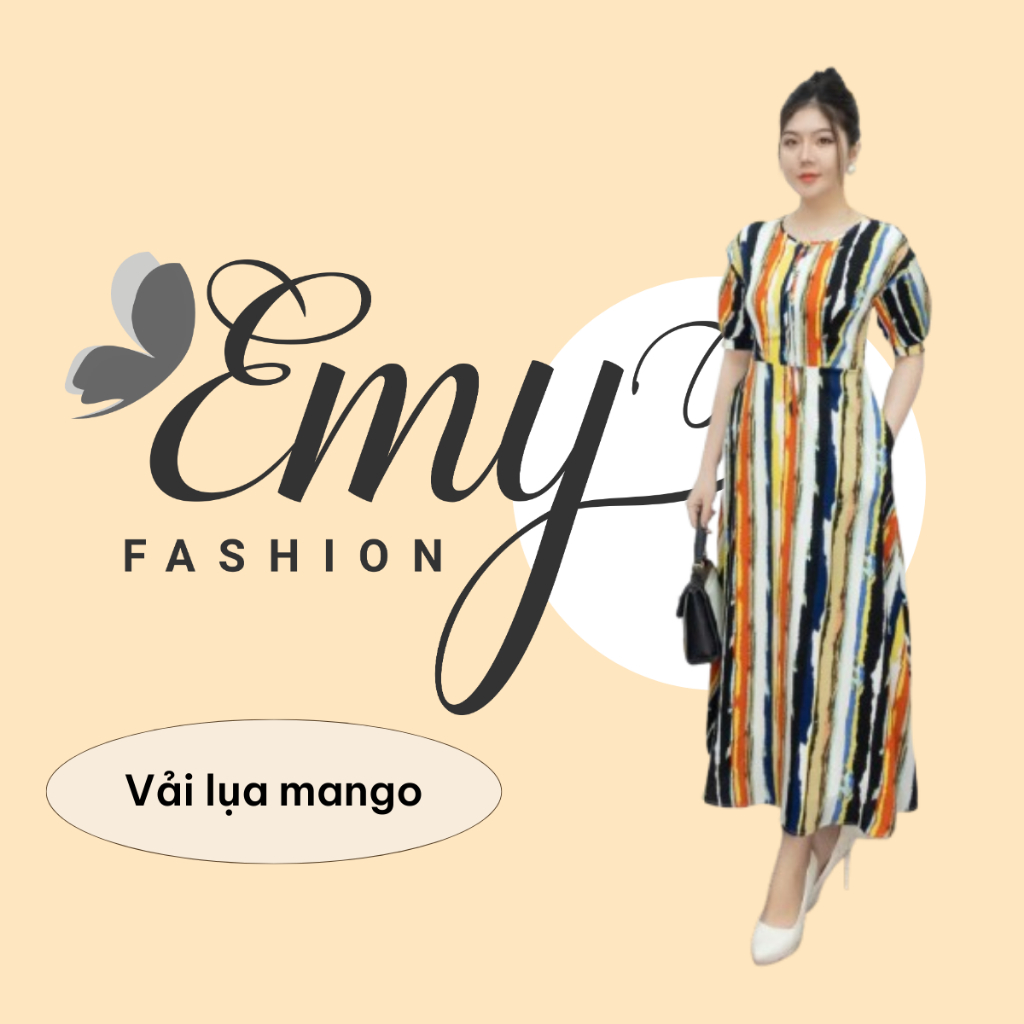 Đầm Maxi EMY Cao Cấp Trung Niên Dáng Suông Dài Thiết Kế Dạo Phố Cổ Tròn Vải Lụa Mango Sọc Dọc Nhiều Màu EM7478