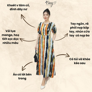 Đầm Maxi EMY Cao Cấp Trung Niên Dáng Suông Dài Thiết Kế Dạo Phố Cổ Tròn Vải Lụa Mango Sọc Dọc Nhiều Màu EM7478