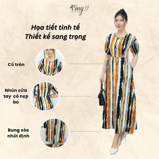 Đầm Maxi EMY Cao Cấp Trung Niên Dáng Suông Dài Thiết Kế Dạo Phố Cổ Tròn Vải Lụa Mango Sọc Dọc Nhiều Màu EM7478