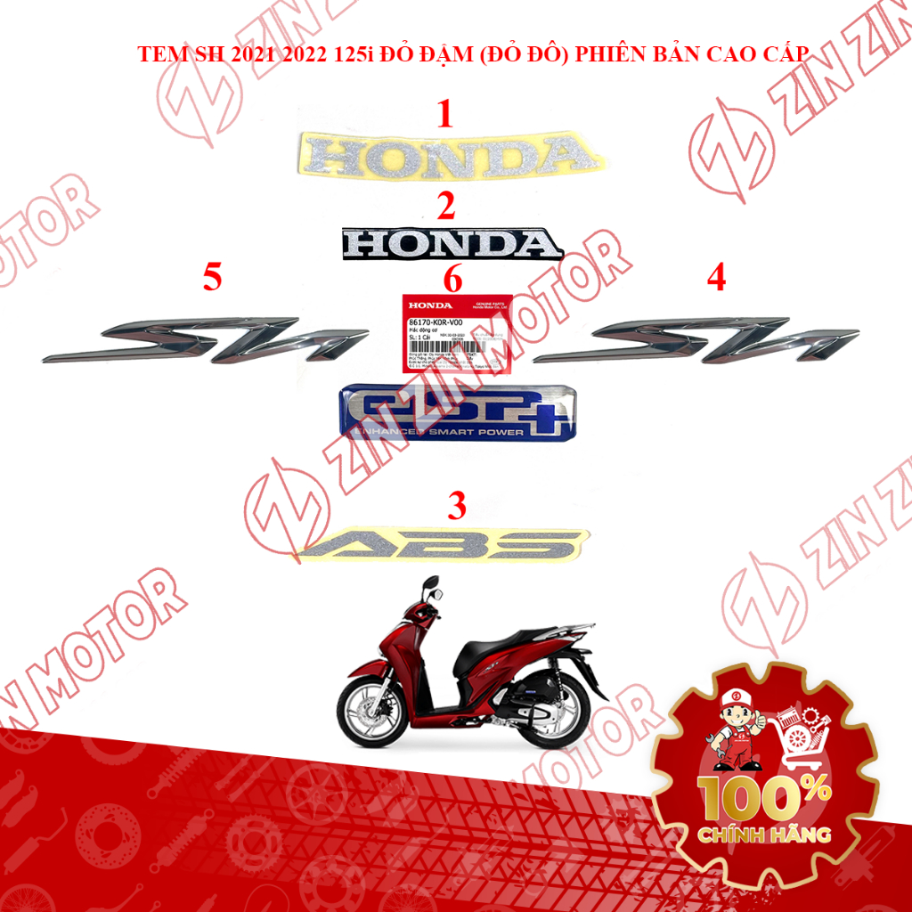 Tem Xe SH 125i Đỏ Đậm, Tem Rời SH 2021 2022 Phiên Bản Cao Cấp Chính Hãng - ZZM