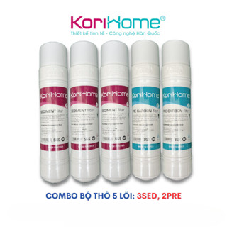 Bộ 5 Lõi Lọc Nước Korihome gồm 3 Sediment, 2 Pre Carbon - Bộ lọc thô máy G61, G62, G60 Hệ lõi cắm nhanh 10 inch