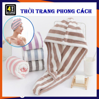 Khăn Quấn Tóc Gội Đầu Sọc - Khăn Ủ Tóc Nhanh Khô Chất Vải Microfiber Mềm Mịn Siêu Thấm Hút Cao Cấp