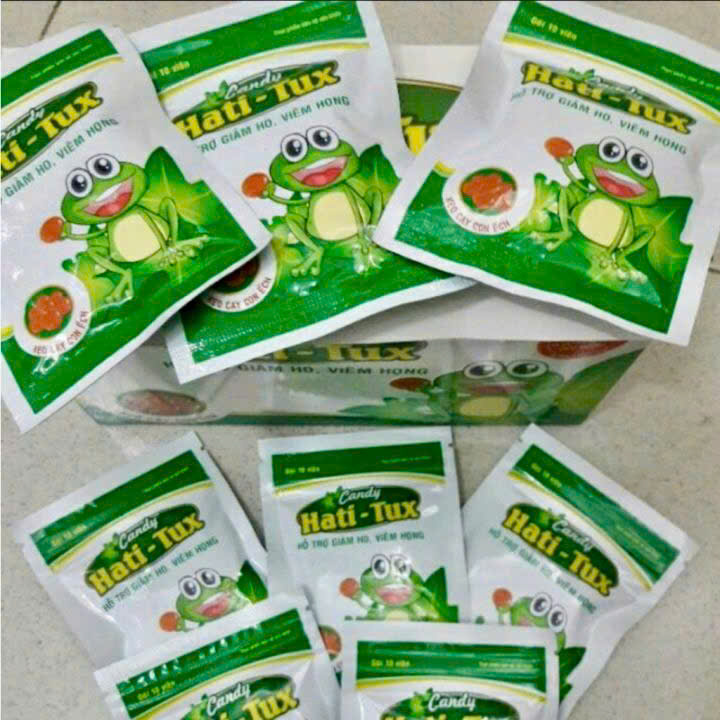 Kẹo ngậm ho con ếch, Kẹo ngậm con ếch Hati Tux, kẹo cay con ếch Hatitux, gói 8 viên