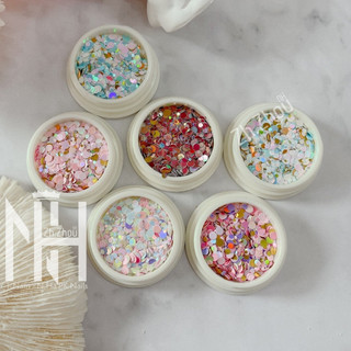 Set nhũ tròn trang trí móng 6 hũ, set nhũ trang trí móng tay