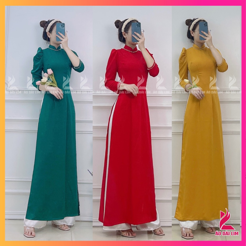 Áo Dài Truyền Thống Lụa Tây Thi Tay Bồng Cổ Truyền Thống Hàng May Sẵn