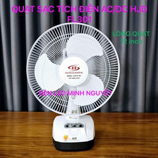 Quạt Tích Điện AC/DC Honjianda HJD-FL301 Có Cổng Sạc(USB) Và Đèn