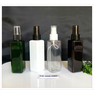Lọ Chai Nhựa VUÔNG 100ml / 120ml  Xịt Phun sương - Vỏ Chai pet Xịt Mỹ phẩm cao Cấp màu Trong suốt / Nâu / Xanh / Trắng